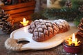 Christmas chocolate pine cone shortbread cookie, New Year`s decoration