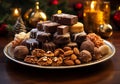 Christmas chocolate praline cookies. AI generative Royalty Free Stock Photo