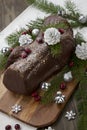 Christmas Chocolate Yule Log Cake Royalty Free Stock Photo