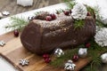 Christmas Chocolate Yule Log Cake Royalty Free Stock Photo