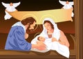 Christmas Christian nativity scene with baby Jesus and angels Royalty Free Stock Photo