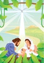 Christmas Christian nativity scene with baby Jesus and angels Royalty Free Stock Photo