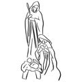 Christmas Christian Nativity Scene of baby Jesus in manger with Mary and Joseph vector illustration sketch doodle hand drawn with