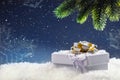 Christmas. Christmas gift box in abstract snowy scene. Christmas time Royalty Free Stock Photo