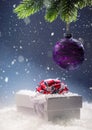 Christmas. Christmas gift box in abstract snowy scene. Christmas time Royalty Free Stock Photo