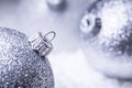 Christmas. Christmas Time. Luxury Christmas ball in the snow and snowy abstract scenes Royalty Free Stock Photo