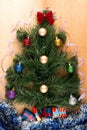 Christmas, Christmas tree with branches, balls toys, gifts under Royalty Free Stock Photo