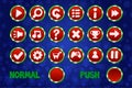 Christmas circle Buttons for Web and 2D Games UI. Normal and Push button. Royalty Free Stock Photo