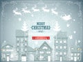 Christmas city landscape, urban winter background, vintage card, snowfall Royalty Free Stock Photo