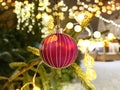 Christmas city, street decoration ,festive in Tallinn Old town marketplace .Lantern and decoration lighr candle , pine tree branc