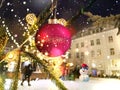 Christmas city, street decoration ,festive in Tallinn Old town marketplace .Lantern and decoration lighr candle , pine tree branc