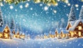 Christmas city street winter blurred background. Xmas tree with snow decorated with garland lights, holiday festive background. Royalty Free Stock Photo