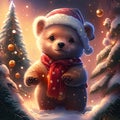 Christmas-Clad Brown Bear - Festive Holiday Illustration