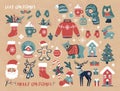 Christmas clipart with forest animals and decorative elements in scandinavian hand drawn style Royalty Free Stock Photo