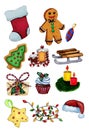 Christmas clipart set, gingerbread man, candle, star, letter, lamp toy,sock