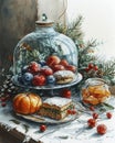 Cloche Delight: Festive Fruitcake Display