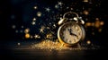 Christmas clock, golden confetti, midnight