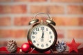 Christmas clock and ribbon Royalty Free Stock Photo
