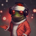 Christmas club party frog Santa Claus. Generative AI. Not based on any actual scene or pattern