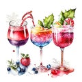 Christmas cocktails. Watercolor hand drawn illustration, isolated on white background Generative AI Generative AI