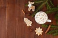 Christmas cocoa with marshmallow on wood boards Royalty Free Stock Photo