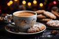 Christmas coffee cup and gingerbread cookies. Festive cozy image
