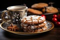 Christmas coffee cup and gingerbread cookies. Festive cozy image