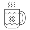 Christmas coffee mug thin line icon. Tea cup with snowflake vector illustration isolated on white. Hot tea cup outline Royalty Free Stock Photo