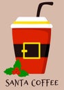 Christmas coffee. Santa hot chocolate mug, hot cocoa cup. Vector illustration isolated