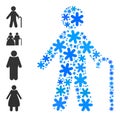 Christmas Collage Old Man Icon of Snow Flakes