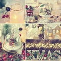 Christmas collage with retro style home decorations with color e Royalty Free Stock Photo