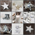 Christmas collage with white, silver and grey decoration Royalty Free Stock Photo