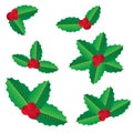 Christmas collection, bright holly berry set, vector illustration Royalty Free Stock Photo