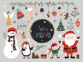 Christmas collection with seasonal elements, Santa and snowman