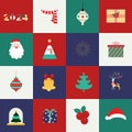 Christmas color flat icon with santa,tree,gift,bell.Editable vector illustration for postcard Royalty Free Stock Photo