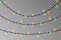 Christmas color lights string. Transparent effect decoration isolated on dark background. Realistic Royalty Free Stock Photo