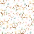 Christmas colorful lights garlands and stars watercolor seamless pattern Royalty Free Stock Photo