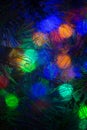 Christmas colorful lights trough icy window bokeh background for graphic and web design, Modern simple internet concept. Trendy