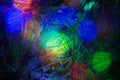 Christmas colorful lights trough icy window bokeh background for graphic and web design, Modern simple internet concept. Trendy