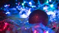 Christmas colorful New Year`s Bokeh neon lights. Abstract Blurred photo background with blinking lights from garlands and balls. D Royalty Free Stock Photo