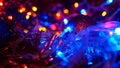 Christmas colorful New Year`s Bokeh neon lights. Abstract Blurred photo background with blinking lights from garlands and balls. D Royalty Free Stock Photo