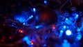 Christmas colorful New Year`s Bokeh neon lights. Abstract Blurred photo background with blinking lights from garlands and balls. D Royalty Free Stock Photo