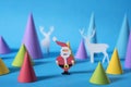 Christmas colorful santa reindeer paper cut card Royalty Free Stock Photo