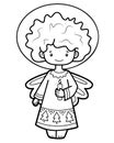 Christmas coloring book or page. Angel black and white vector illustration