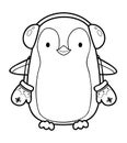 Christmas coloring book or page. Christmas penguin black and white vector illustration