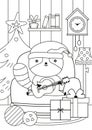 Christmas coloring page with Little raccoon plays the guitar