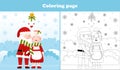 Christmas coloring page with santa claus character and mrs claus kissing, printable worksheet for kid in cartoon Royalty Free Stock Photo