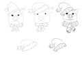 Christmas coloring set. Black and white raster illustrations for coloring book.