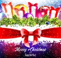 Christmas colourfull background with sparkles, gifts and ribbon