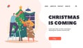 Christmas is Coming Landing Page Template. Couple Characters Preparing for New Year and Xmas Celebration, Illustration Royalty Free Stock Photo